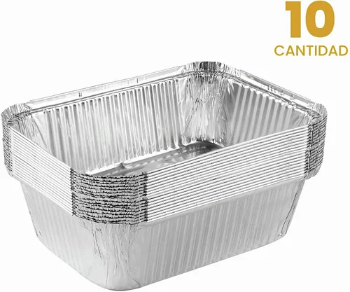 Vista 5 de PLASTICPRO Moldes desechables de papel de aluminio para llevar de 5 LB de 7'' X 10'' X 3'' pulgadas, moldes para hornear - utensilios de cocina