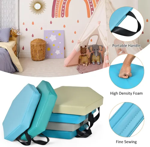Vista 3 de KOTEK 6 cojines de suelo para niños de 15 pulgadas con asas, asientos circulares de espuma gruesa, asientos suaves y flexibles para aula, primaria