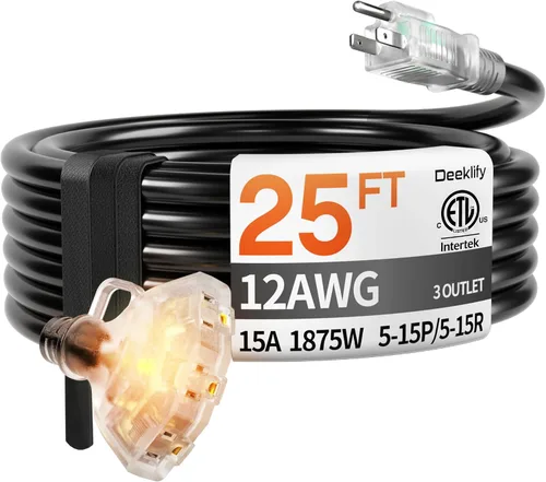 Vista 12 de Cable de extensión negro para exteriores de calibre 12 de 50 pies
