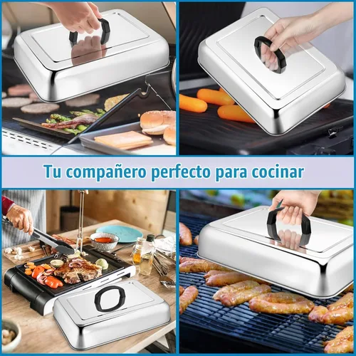 Vista 6 de HaSteeL Cubierta rectangular para untar queso, de acero inoxidable, tapa de tapa de vapor para queso, accesorios resistentes para parrilla