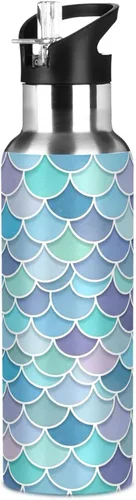 Vista 8 de BPA-Free Sports Water Bottle with Straw 32 Oz, Stainless Steel Vacuum Insulated Water Bottle for Gym Outdoor Travel School, Watercolor Mermaid