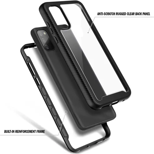 Vista 3 de NZND Compatible con Samsung Galaxy A03S Funda para teléfono, color negro, con protector de pantalla integrado, prueba de caídas de grado militar