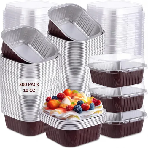 Vista 19 de Aoriher 300 piezas de moldes mini para pasteles de 10 onzas con tapas, moldes de papel de aluminio para hornear, moldes cuadrados desechables