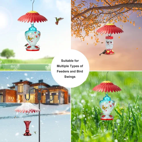 Vista 6 de Beserie Comedero para Pájaros Protector Meteorológico Cubierta de Cúpula Roja Protección contra Lluvia para Comederos de Colibríes con Foso