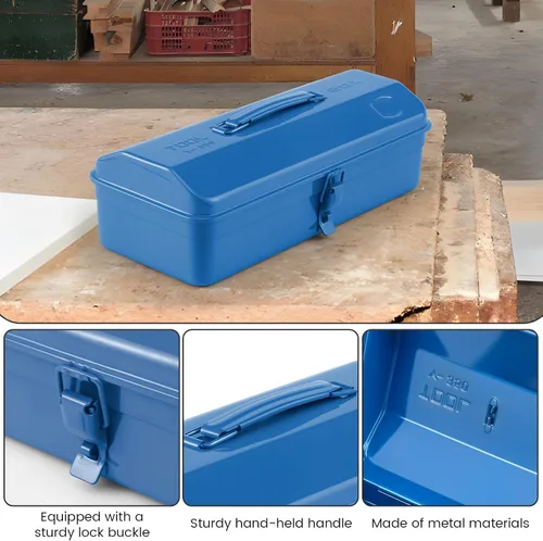 Vista 4 de Caja de almacenamiento de herramientas grande de metal con asa para taller, caja de herramientas portátil de 15 pulgadas con tapa, caja organizadora