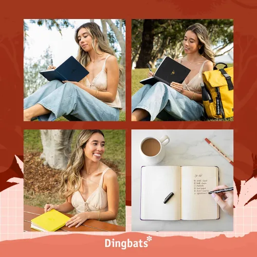 Vista 8 de Dingbats* Cuaderno de escritura con puntos de la Tierra A5 - Tapa dura de cuero vegano - Ideal para el trabajo, viajes - Incluye bolsillo, cierre