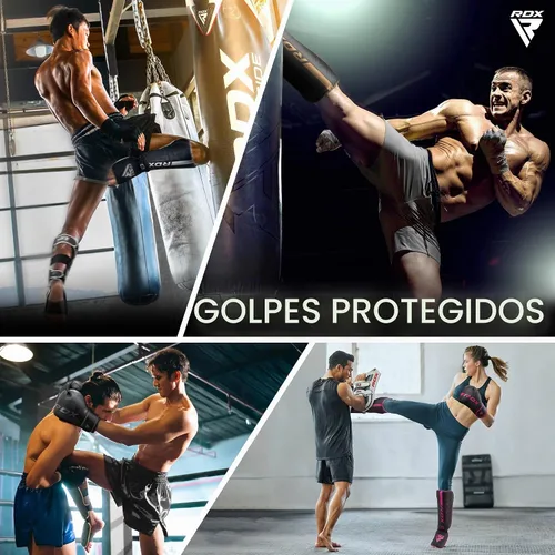 Vista 5 de RDX Espinilleras para kickboxing, Muay Thai y almohadillas de entrenamiento, protección de espuma de empeine Kara de cuero Maya Hide, protector