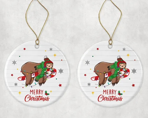 Vista 3 de Merry Christmas Sloth Ornament, 2024 Christmas Ornament, Sloth Christmas Light Ornament, Kids Christmas Ornament, Animal Christmas Ornament Printed