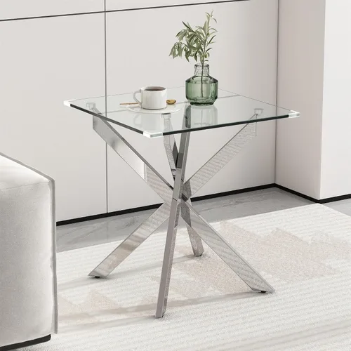Vista 8 de Mesa de centro rectangular moderna de cristal, mesa central de vidrio templado y patas de metal chapado en oro para sala de estar, oficina en casa