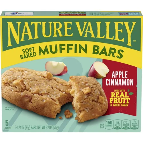 Vista 4 de Nature Valley Barras de magdalenas horneadas suaves, manzana y canela, barras de aperitivos, 5 barras, 6.2 onzas (paquete de 8)