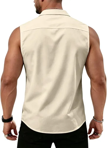 Vista 5 de RTRDE Mens Sleeveless Button Down Shirts Lightweight Casual Summer Beach Dress Tank Top, S-3XL