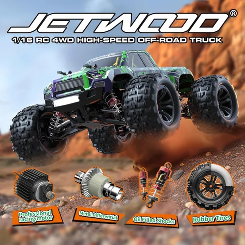Vista 2 de Jetwood 1/16 Coche Rápido de Control Remoto para Adultos, Coches RC Eléctricos 4WD RTR, Regalos de Camiones RC de Alta Velocidad para Niños, RC