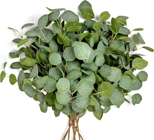 Vista 8 de 8 tallos de eucalipto artificiales, ramas de vegetación sintética para Verde-001