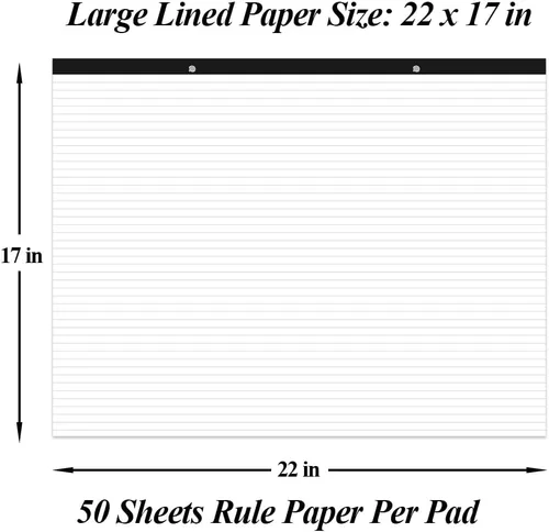 Vista 2 de Yaridar Bloc de papel rayado grande - Bloc de notas a rayas de 22 x 17 pulgadas, 50 hojas/100 páginas, bloc de notas de papel blanco de 3.53 oz/m²