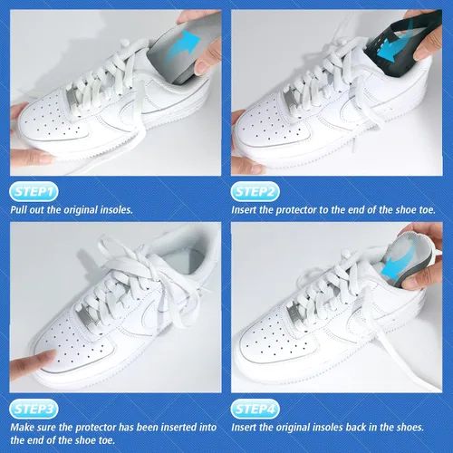 Vista 7 de Protector de zapatos antiarrugas para Air Force 1 Jordan Dunk bajoalto, 4 pares de hombres, mujeres, jóvenes y niños, talla S, L 3-16, Negro