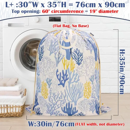 Vista 2 de Bolsa de lona para lavandería con asas y cordón 30 pulgadas de ancho x 35 Coral Estético L+