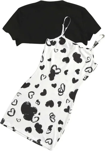 Vista 2 de Romwe Conjunto de 2 piezas para niña sin mangas, vestido ajustado con chaqueta corta