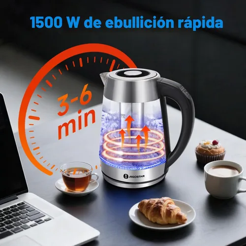 Vista 6 de Aigostar Hervidor Eléctrico, Tetera con Control de Temperatura e Infusor de Té, Hervidor de Agua Caliente de 1500W con Temperatura Variable, Función