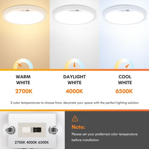 Vista 3 de Brightever Lámpara de Techo con Sensor de Movimiento de 7 Pulgadas Cableada, 15W 1500LM Lámpara de Techo Empotrada, Ultra Delgada 0.67 Pulgadas
