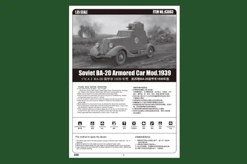 Vista 5 de Hobby Boss Soviet BA-20 Armored Car Mod.1939 Model Kit (1/35 Scale)