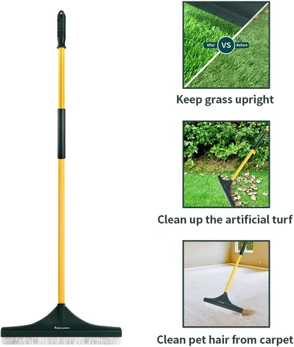 Vista 2 de [Usado] Rastrillo de Césped Artificial, Poste de Una Sola Pieza de 55" de Largo sin Diseño de Rotura - Rastrillo de Escoba Manual de Jardín