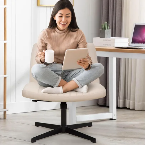 Vista 6 de Silla de oficina Criss Cross - Asiento ancho, sin brazos, altura ajustable, tela, beige
