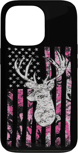 Vista 10 de Pink Camo American Flag Deer Hunter Women's Hunting Case for iPhone 17