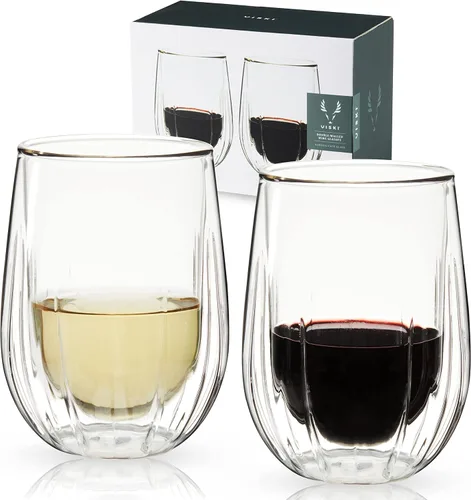 Vista 10 de Viski Vasos de doble pared con diseño de cristal cortado, aptos para lavavajillas, 10.5 onzas, juego de 2