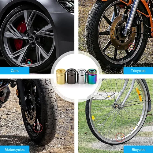 Vista 6 de Dickno 4 piezas tapas de vástago de válvula de neumático de coche con cierre, cubiertas antirrobo para vástago de válvula de rueda automática