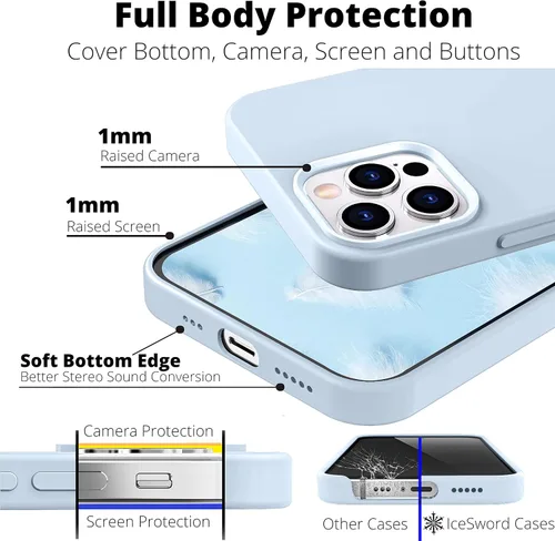 Vista 3 de IceSword Funda para iPhone 12 Pro Max, de silicona líquida delgada protectora a prueba de golpes, forro de microfibra antiarañazos, color azul