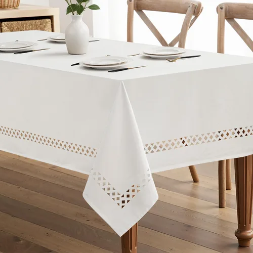 Vista 15 de MIULEE Mantel redondo de poliéster de lino beige con recortes decorativos, impermeable, resistente a las manchas y al encogimiento, 60 x 60