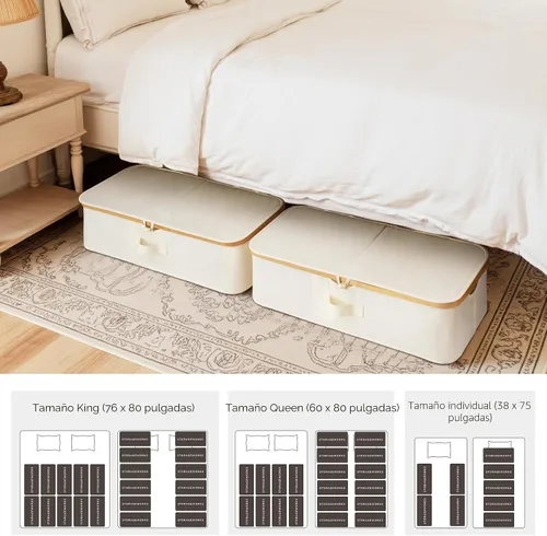 Vista 4 de StorageWorks Paquete de 2 Cajas de Almacenamiento Debajo de la Cama con Marco de Bambú, Contenedor Debajo de la Cama con Tapa Abatible de 42L