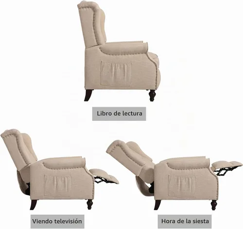 Vista 6 de Sillón reclinable con respaldo alado, color beige, par