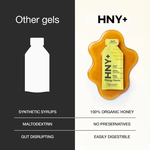 Vista 5 de HNY+ Gel energético de miel orgánica con electrolitos, magnesio, sal marina y potasio, sin gluten y vegano, geles de entrenamiento, para gimnasio