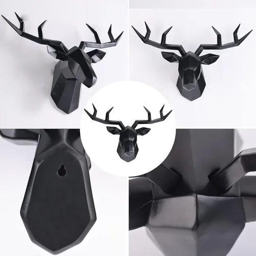 Vista 5 de XYQXYQ Escultura de pared de cabeza de ciervo negro,Arte moderno para colgar en la pared,Decoración de pared 3D,Decoración de cabeza animal