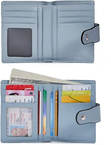 Vista 4 de BOSTANTEN - Billetera de cuero para mujer con bloqueo RFID pequeña con cremallera de bolsillo para tarjetas con ventana para documento