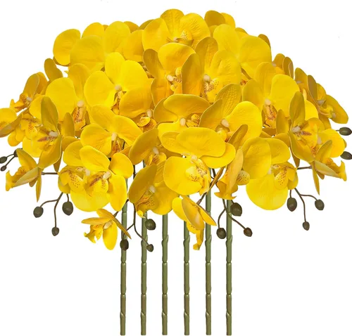 Vista 18 de FagusHome Flores de Phalaenopsis Artificiales de 32 Pulgadas 6 Piezas Tallos de Flores de Orquídeas Artificiales para Decoración del Hogar (Azul)