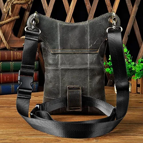 Vista 4 de Le'aokuu Riñonera deportiva de cuero genuino para mujer y hombre, riñonera, para montar a la cadera, para muslo, piernas cruzadas