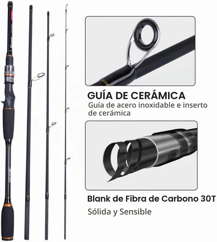 Vista 5 de Goture Cañas de Pescar de Viaje, Caña de Pescar de 4 Piezas con Estuche/Bolsa, Caña de Casting/Spinning, Caña Baitcasting Ultraligera de 7 Pies