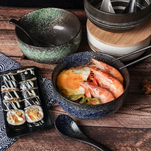 Vista 7 de Tazones grandes de cerámica para ramen de 38 onzas, 2 juegos (8 piezas), cuencos de ramen japonés, tazón de sopa, cuencos de fideos con cucharas