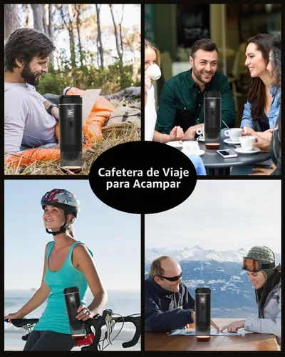 Vista 6 de Cafetera eléctrica portátil, cafetera de coche para viajes y campamento, cafetera a batería compatible con café molido y cápsulas NS, color negro