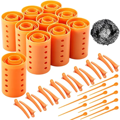 Vista 11 de WILLBOND El juego de 141 rodillos para el cabello incluye rodillos de plástico con alfileres y clips (azul bebé)