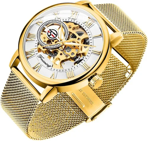 Vista 9 de Reloj de Esqueleto para Hombre Clásico con Números Romanos Steampunk Reloj Mecánico de Cuerda Manual Relojes para Hombre (Azul)