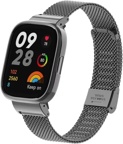 Vista 3 de HOPMC - Correa de repuesto clásica con marco de metal y hebilla de malla de acero inoxidable para Redmi Watch 3