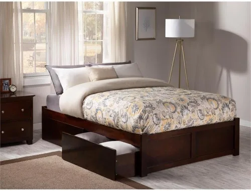 Vista 6 de Cama con plataforma de almacenamiento Urban Queen en nogal