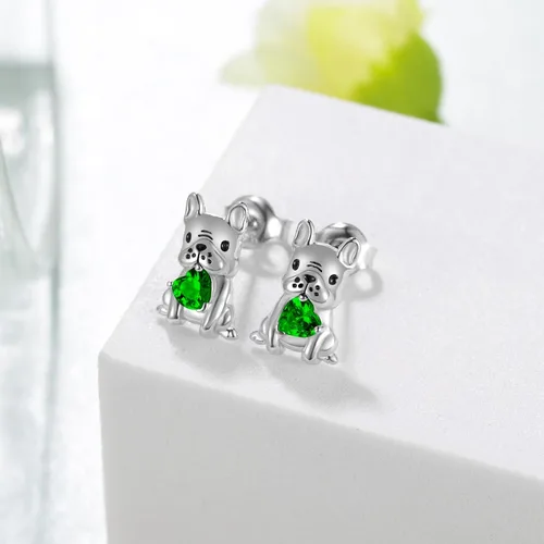 Vista 2 de Aretes de perro para mujer, plata de ley 925, diseño de bulldog francés, joyería de perro de animales, regalos para hija, nieta, niñas y mujeres