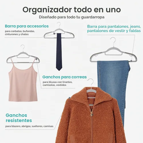 Vista 7 de HOUSE DAY - Perchas de plástico de calidad, paquete de 30 unidades, perchas antideslizantes de plástico gris, perchas ultra delgadas con gancho Gris