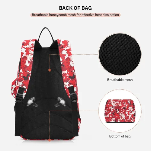 Vista 4 de Sporting Goods Tennis Bag Large Sturdy Red Camouflage Camouflage Sport Pickleball Badminton Bag for Teen Boys Girls Men Women para raqueta de tennis