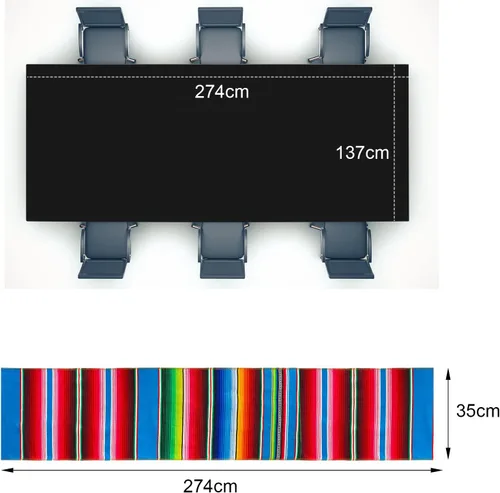 Vista 2 de Tudomro 4 manteles de fiesta mexicana de 54 x 108 pulgadas con caminos de mesa de 13.5 x 108 pulgadas, manta rectangular de algodón de poliéster a
