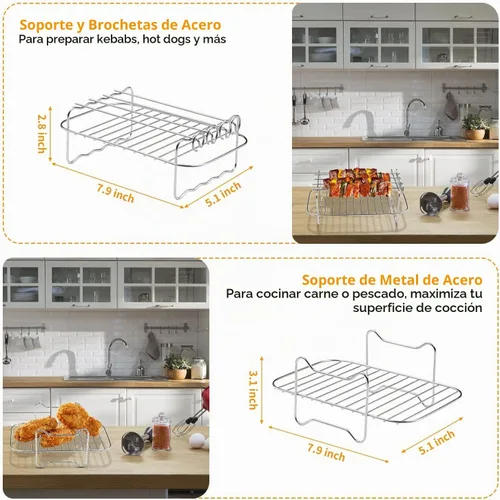 Vista 3 de Accesorios para freidora de aire de doble cesta, juego de 15 piezas para freidoras de aire Ninja DZ401 DZ201 Foodi de doble zona con 100 forros